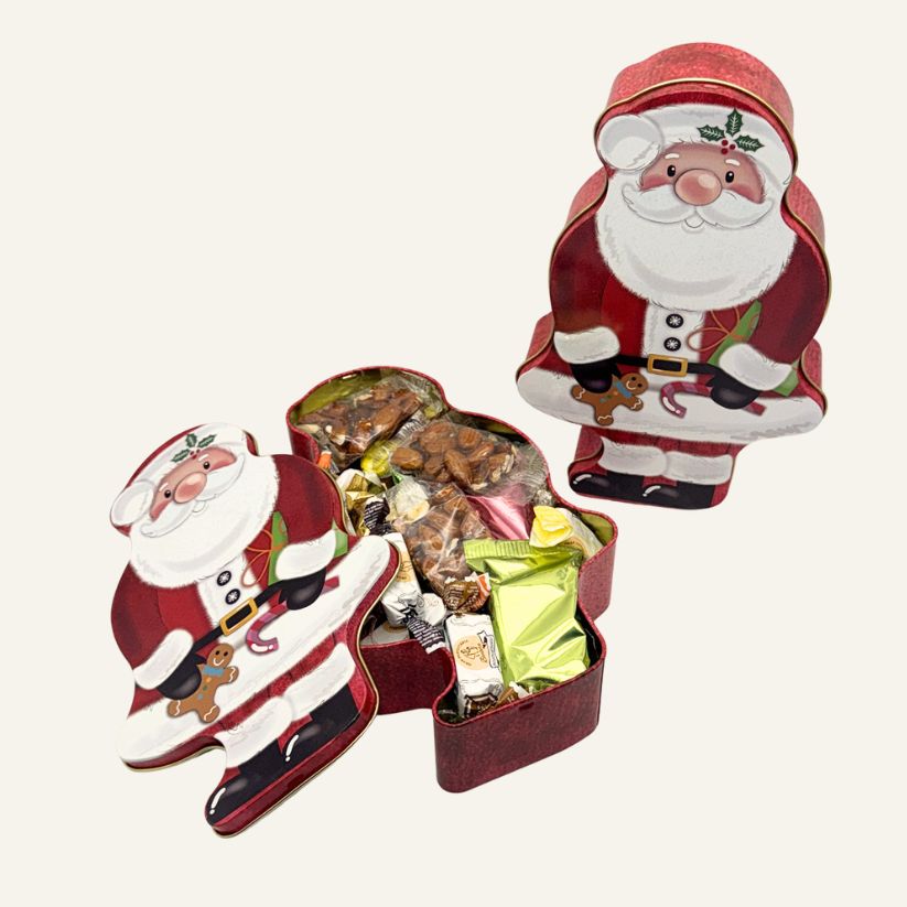 Scatola Natalizia in Latta a Forma di Babbo Natale – Assortimento di Torroncini