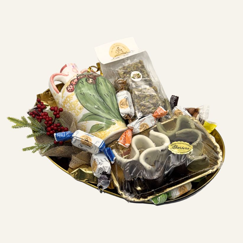 Vassoio Regalo Artigianale con Vasetto di Malvasia e Dolci Tipici