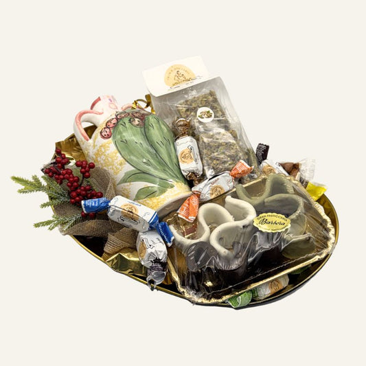 Vassoio Regalo Artigianale con Vasetto di Malvasia e Dolci Tipici