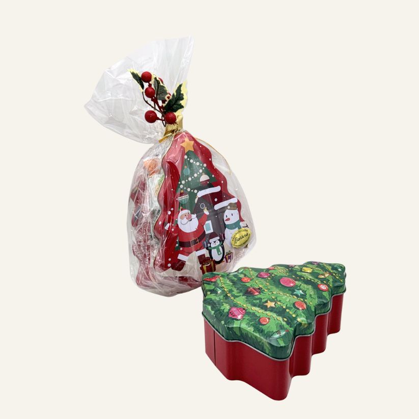 Scatola in Latta a Forma di Albero di Natale con Torroncini Morbidi – Confezione Regalo